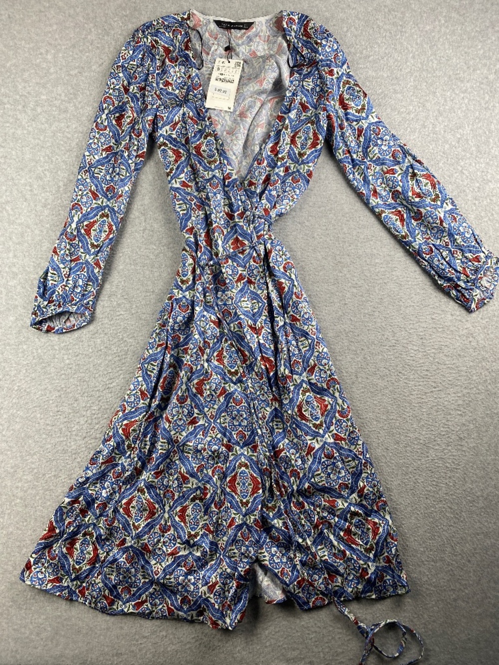 NWT Zara Turkish Iznik Paisley Wrap Midi Dress Size S